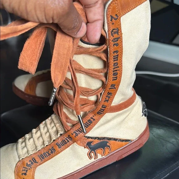 L.A.M.B. Tan and Brown Lace Up Boots - Picture 6 of 15